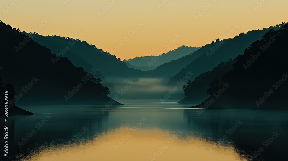 Fototapeta premium Serene mountains reflect in the calm waters of a lake