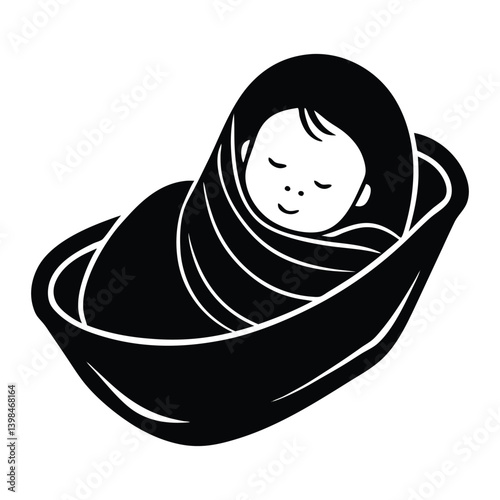 silhouette vector a newborn baby wrapped in a soft blanket lying.