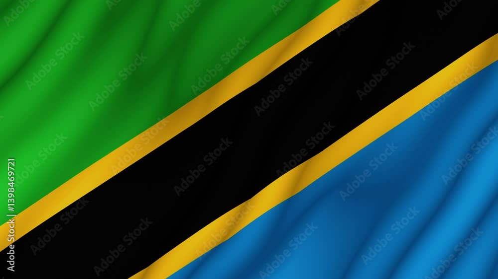 Animated background. Flag of Tanzania 4k. National flag fluttering in the wind