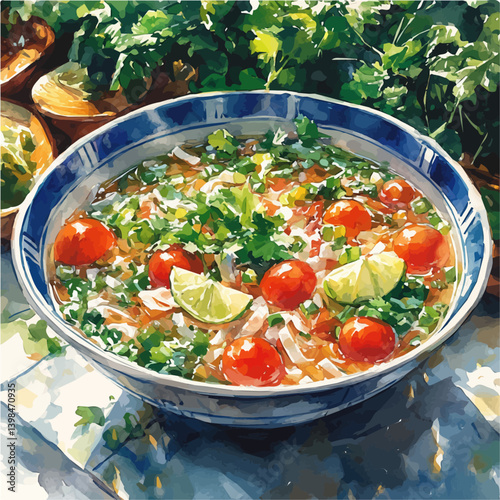 Pho, watercolor illustration, isolated on a white background.

