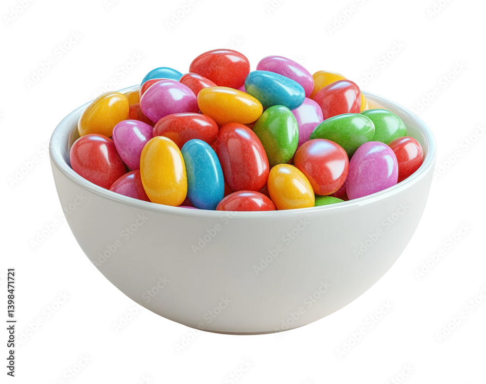 Colorful jelly beans in bowl fun snack isolated on transparent background, png Colorful jelly beans in bowl fun snack isolated on transparent background, png