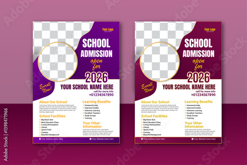 Abstract School Admission flyer design & space for clip image background . Flyer template design set with graphic elements.