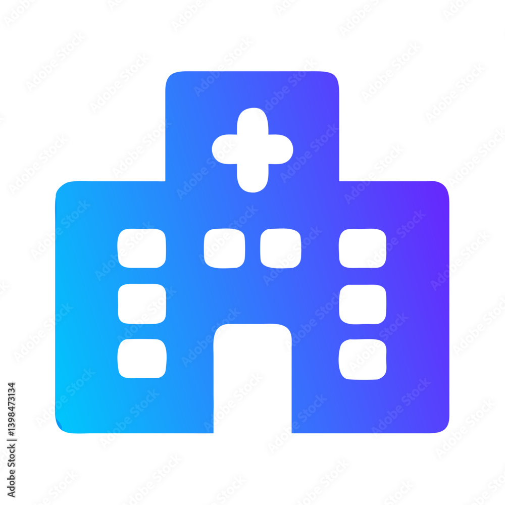 Hospital icon in modern design with blue gradient colors Hospital icon in modern design with blue gradient colors