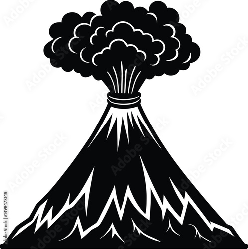 Volcano Erupting Silhouette Vector | Nature, Disaster & Eruption Line Art