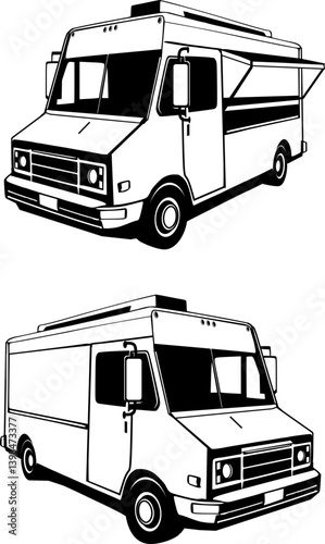 Set of van truck, food truck 