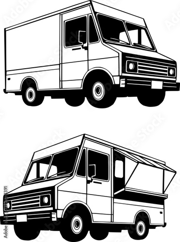 Set of Food truck, cafe truck  