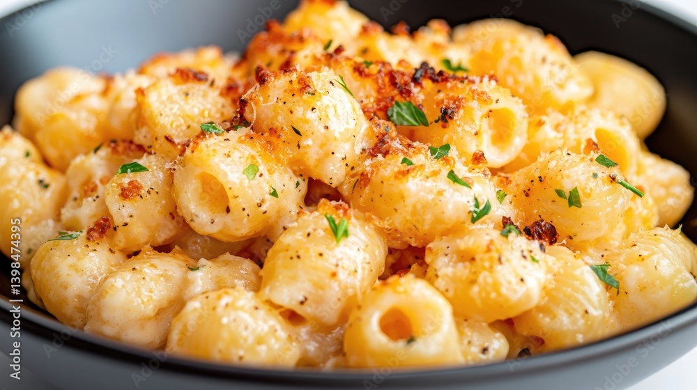 Creamy, cheesy macaroni and cheese, topped with crispy breadcrumbs and fresh herbs. Melted cheese, coated pasta, perfectly cooked Creamy, cheesy macaroni and cheese, topped with crispy breadcrumbs and fresh herbs. Melted cheese, coated pasta, perfectly cooked