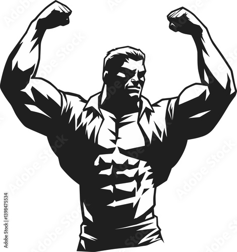 silhouette muscular strong man flexing