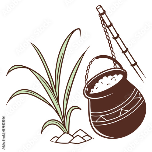 Simple Pongal Pot Vector Element in Rich Brown for Cultural Festival Graphics in Scalable Design photo