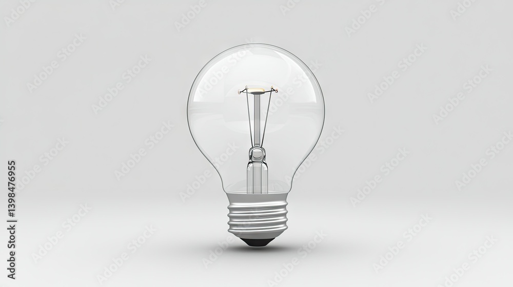 A clear glass lightbulb is displayed in a studio environment A clear glass lightbulb is displayed in a studio environment