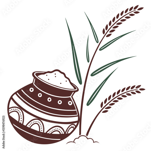 Pongal Pot Vector Element in Rich Brown for Cultural Festival Graphics in Scalable Format photo