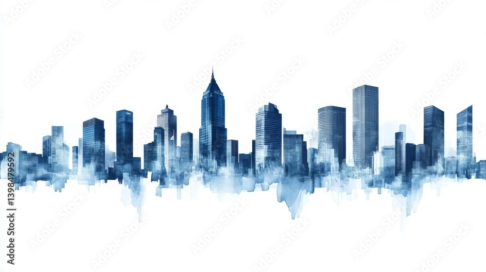 A stunning watercolor skyline of urban buildings showcasing tall structures and a modern cityscape. A stunning watercolor skyline of urban buildings showcasing tall structures and a modern cityscape.