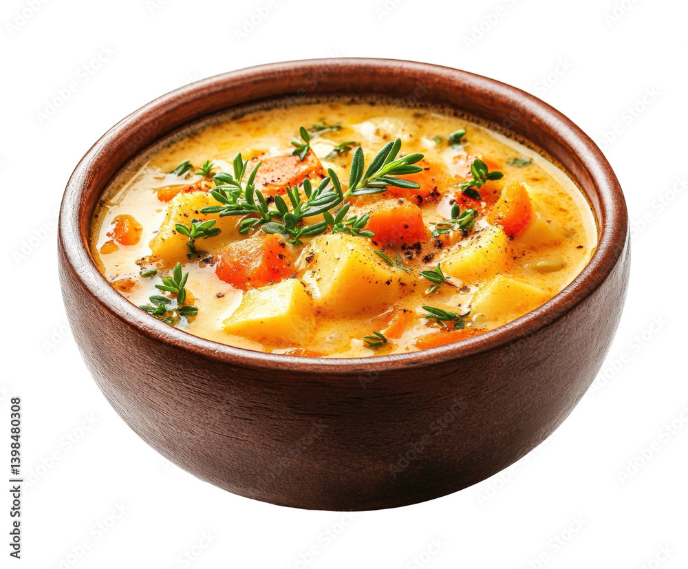 Cozy vegetable soup recipe for healthy delicious eating isolated on transparent background, png Cozy vegetable soup recipe for healthy delicious eating isolated on transparent background, png