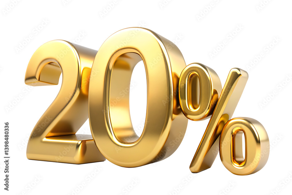3d golden twenty percent 10 isolated on white background PNG. GENERATIVE AI 3d golden twenty percent 10 isolated on white background PNG. GENERATIVE AI