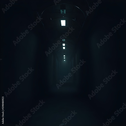 dark liminal space corridor, dystopian style, 3d render 