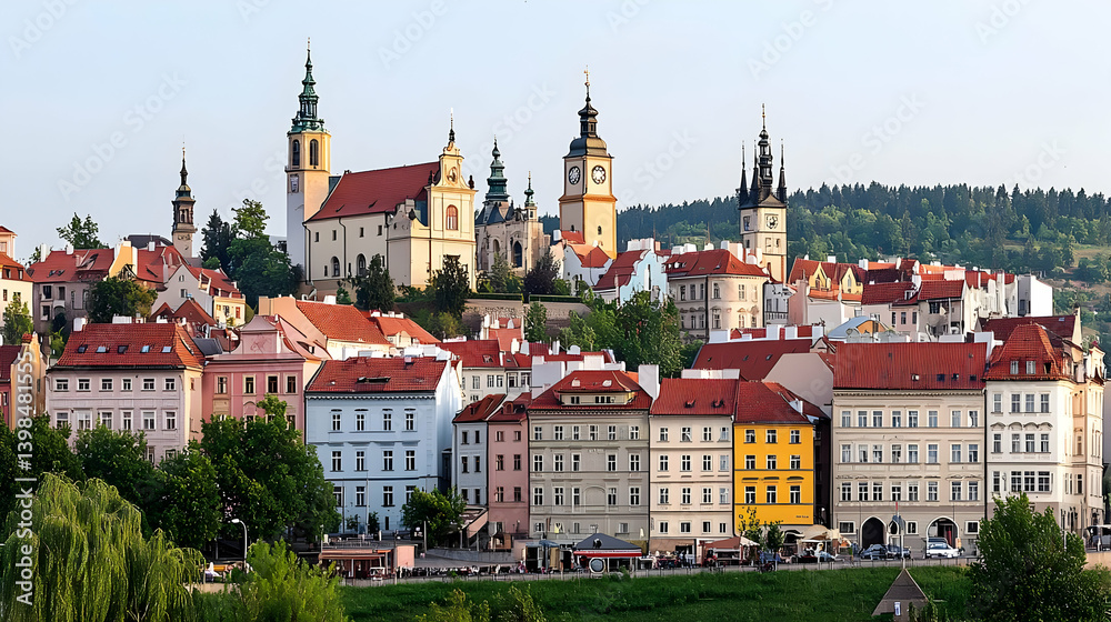 custom made wallpaper toronto digitalColorful European Cityscape With Historic Buildings And Red Roofs