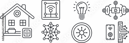 IoT concept icon set with smart home, automation, and wearable tech – Perfect for tech branding, innovation blogs, or smart device marketing