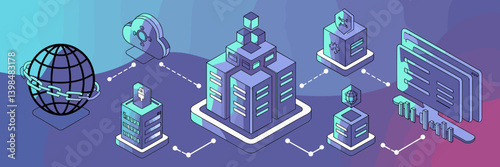 Web3 and decentralized internet isometric icons – Ideal for blockchain-based services, decentralized app designs, or future internet branding