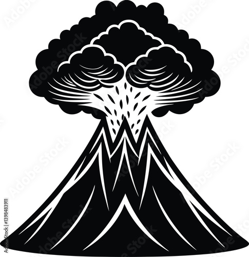 Volcano Eruption Silhouette Vector | Lava, Nature & Disaster Line Art