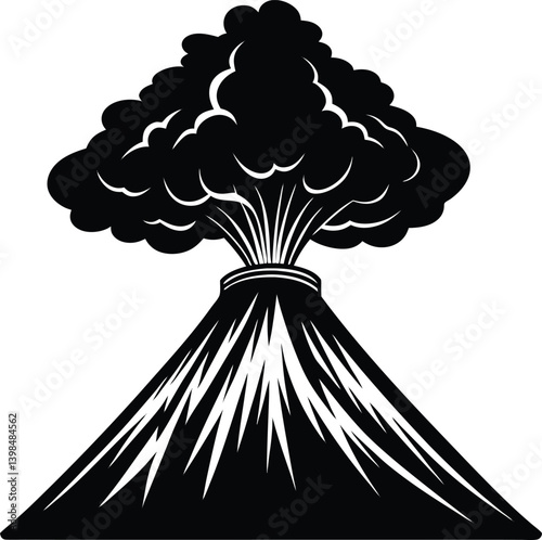 Volcano Eruption Silhouette Vector | Lava, Nature & Disaster Line Art