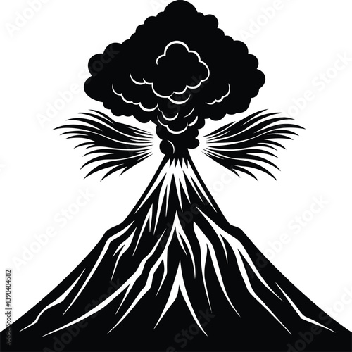 Volcano Eruption Silhouette Vector | Lava, Nature & Disaster Line Art
