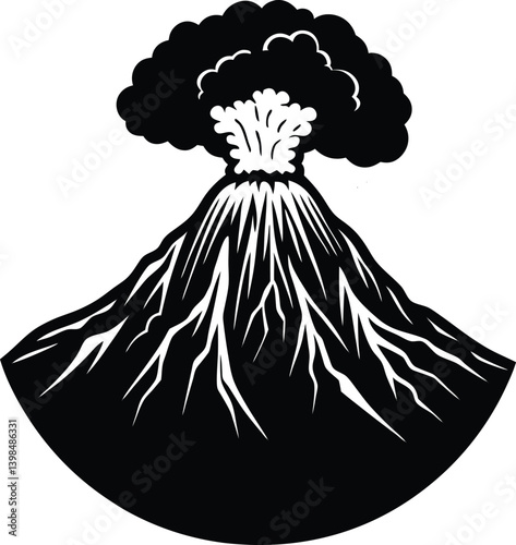 Volcano Eruption Silhouette Vector | Lava, Nature & Disaster Line Art