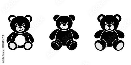 Gummy bear icon set. Vector black and white gummy teddy bear silhouette illustration, set of cute teddy silhouette, black and white silhouette, vector and illustration, black silhouette of a car side 