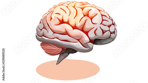 3D Vector Icon of Brain – Isometric Orange and White Floating Design with Black Outline for Technology Concepts 1