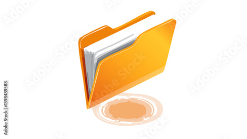 File Folder Icon – 3D Floating Vector with Orange and White Isometric Style and Black Outline