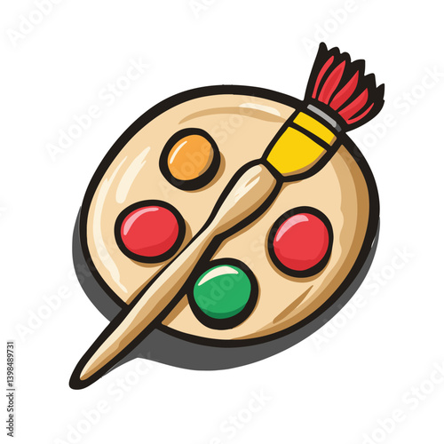 Simple cartoon art icon of an artists palette with paint brush