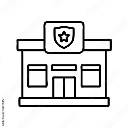 Police station building outline vector illustration for law enforcement and safety concept use