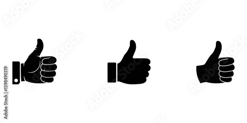 thumbs up set black silhouette, Thumbs Up Gesture Ok Vector. Thumbs Up Silhouette. Black Thumbs Up Gesture, Cartoon graphic black silhouette human hands. Showing thumbs up, like gesture or sign. 