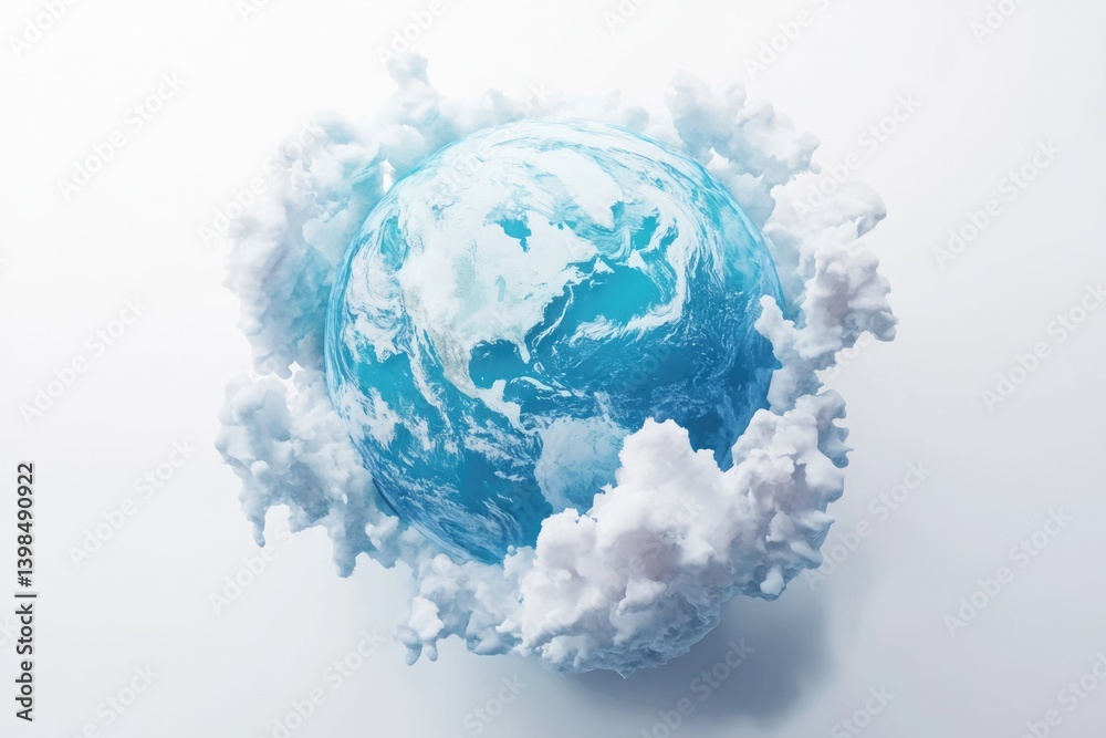 Obraz premium A vibrant Earth enveloped in fluffy clouds, symbolizing our planet's delicate beauty and the importance of environmental protection.