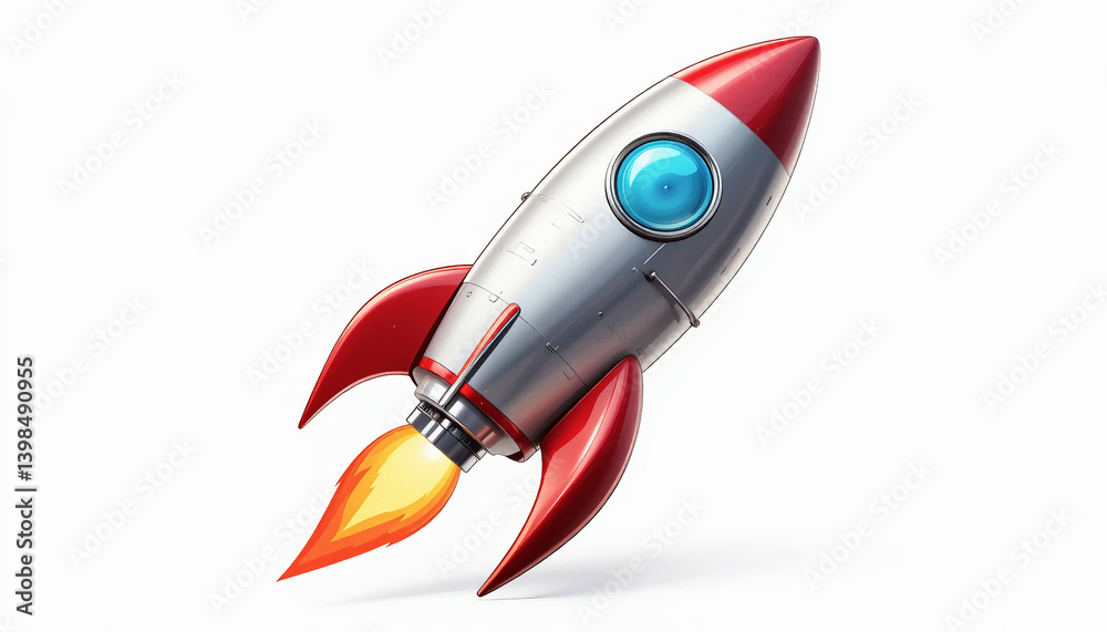 Red rocket flying in space with white background illustration Red rocket flying in space with white background illustration