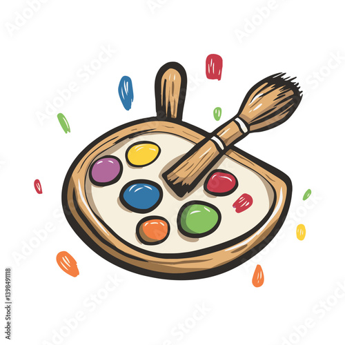Simple cartoon art icon of an artists palette with paint brush