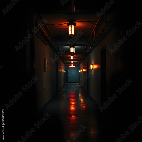 dark liminal space corridor, dystopian style, 3d render 