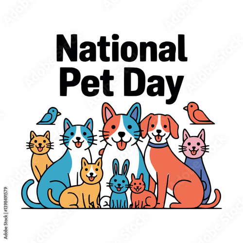 National Pet Day Vector Illustration with Cute Animals and Paw Elements