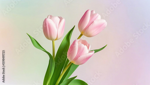 Pink tulip bouquet on white background with spring flowers