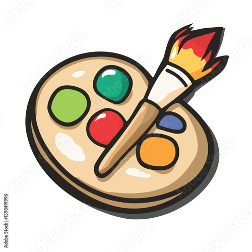 Simple cartoon art icon of an artists palette with paint brush