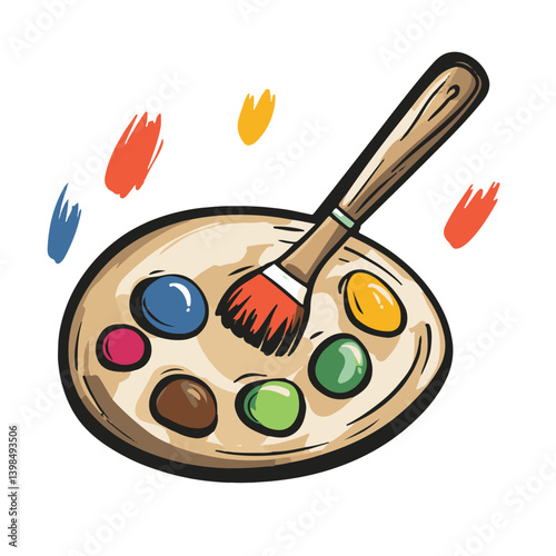 Simple cartoon art icon of an artists palette with paint brush