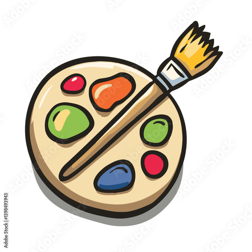 Simple cartoon art icon of an artists palette with paint brush