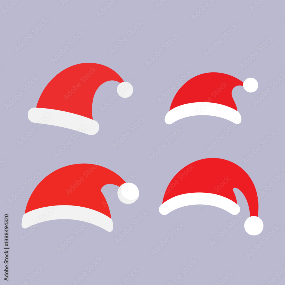 Vector set of red Santa Claus hats for Christmas holiday celebration Vector set of red Santa Claus hats for Christmas holiday celebration