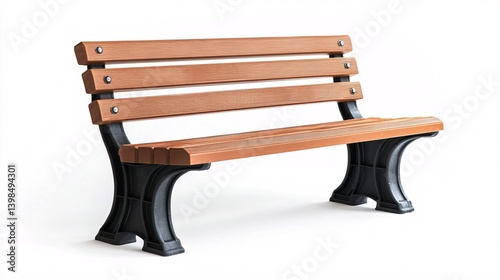 Modern Park Bench with Wooden Seat and Metal Frame Design
