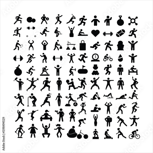 Fitness Workout Silhouette Icons Set.