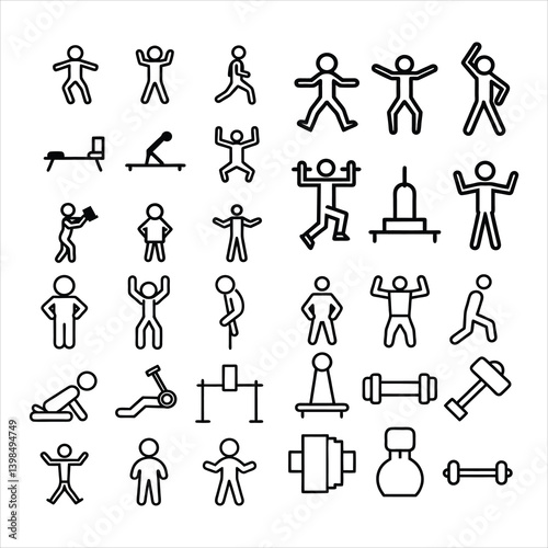 Fitness Workout Silhouette Icons Set.