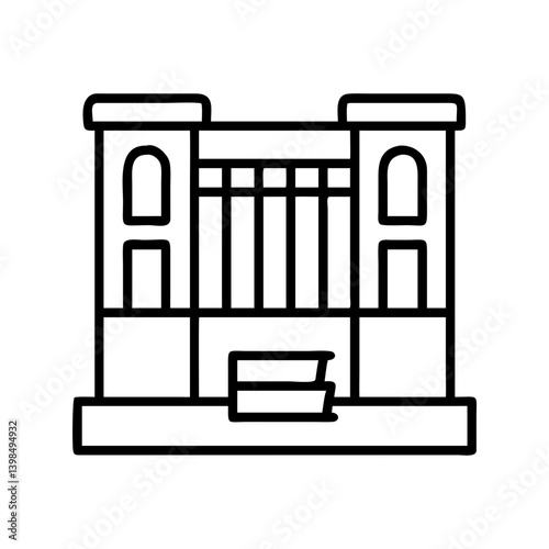Outline drawing of a courthouse building with columns and steps for architectural design use