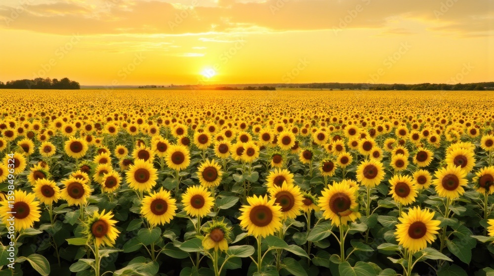 Obraz premium Endless sunflower field stretching to the horizon