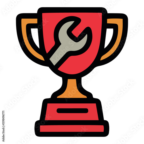 Trophy icon with wrench symbolizes recognition of skilled labor, worker pride, and achievement in hands-on professions — perfect for Labor Day visuals and tribute to trade excellence