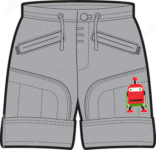 Grey Shorts with Robot Design