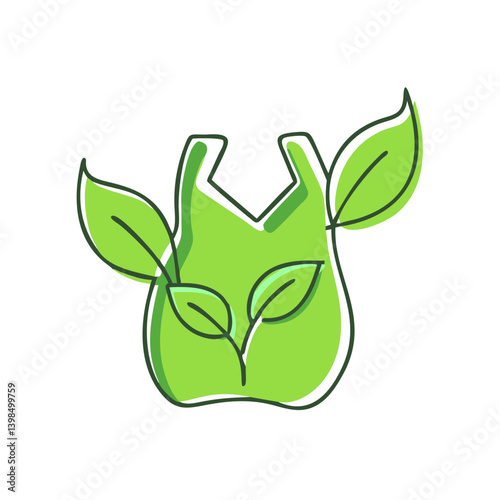 Biodegradable bag with leaves illustration in green  